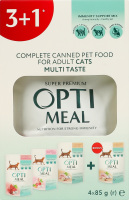 Набор корма консервированного для взрослых котов полнорационного Multi taste Super Premium Optimeal к/у 4х85г