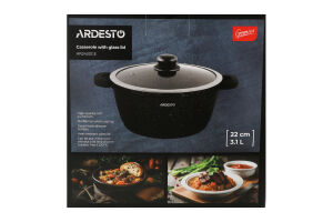 Каструля Gemini Anzio 3,1л чорний алюміній з скляною кришкою Ardesтo