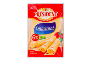Сир 45% твердий скибками Ементаль President лоток 100г