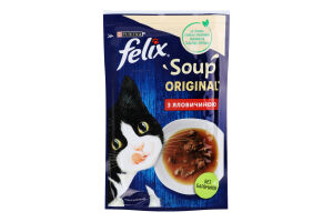 Корм консервированный для взрослых котов С говядиной Soup Felix д/п 48г