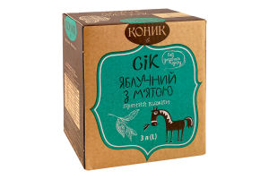 Сік неосвітлений пастеризований яблучний з м'ятою Коник к/у 3л