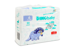 Підгузники для дітей 16кг+ 6 Dinobaby 32шт