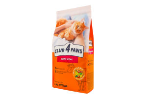 Корм сухой полнорационный для взрослых котов С телятиной Premium Club 4 Paws м/у 2кг