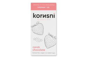 Плитка из кэроба на кокосовом молоке на какао-масле без добавленного сахара Клубника-чиа Korиsni к/у 85г