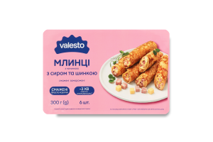 Блины замороженные жареные с начинкой с сыром и ветчиной Valesto лоток 300г