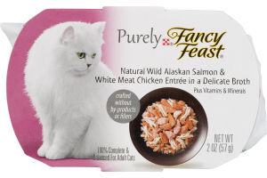 Purely Fancy Feast Cat Food Natural Wild Alaskan Salmon & White Meat Chicken Entree in a Delicate Broth