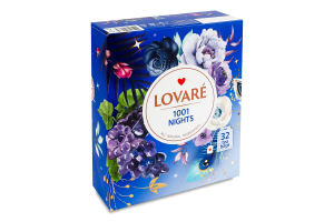 Бленд чаю чорного та зеленого байхового дрібного з фруктами пелюстками з ароматом винограду 1001 Nights Lovare к/у 32х2г