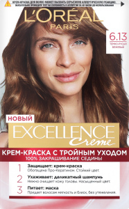 Фарба для волосся темно-русявий бежевий 6.13 Excellence Creme L'Oreal Paris 1шт