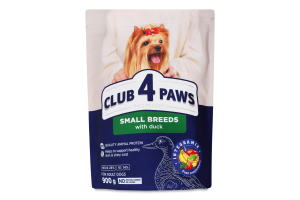 Корм сухой полнорационный для взрослых собак малых пород С уткой Premium Club 4 Paws д/п 900г