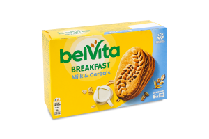 Печиво зі злаків з молоком і додаванням кальцію, магнію та заліза Сніданок BelVita к/у 5x45г