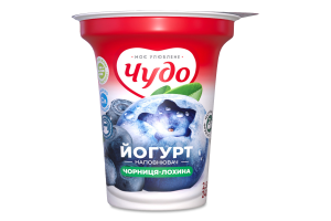 Йогурт 2.5% з наповнювачем фруктовим Чорниця-лохина Чудо ст 240г