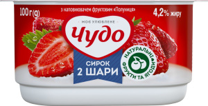 Сирок 4.2% збитий з наповнювачем фруктовим двошаровий Полуниця Чудо ст 100г