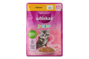 Корм консервированный полнорационный для котят С курицей в желе Junior Whiskas д/п 85г