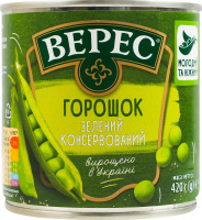 Горошок зелений мозкових сортів консервований стерилізований Верес в/с з/б 420г