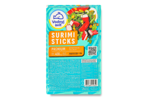 Продукт із сурімі з додаванням яєчного білка пастеризований Surimi sticks Premium Vodnyi svit охол в/у 400г