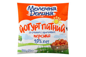 Йогурт 1% питьевой со вкусом и ароматом персика Молочна Долина м/у 350г