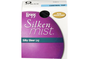 L'eggs Silken Mist Silky Sheer Leg Control Top Run Resistant Jet Black Q