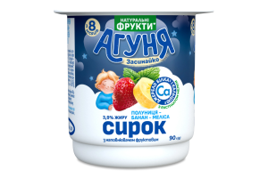 Сирок 3.9% для дітей від 8міс з наповнювачем фруктовим Полуниця-банан-меліса Агуня ст 90г