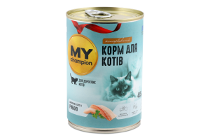 Корм д/котів Шматочки з рибою в желе 415г ж/б My Champion