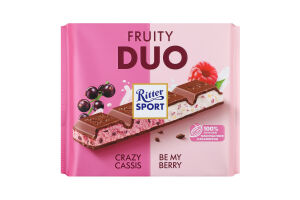 Шоколад молочный с начинкой с обезжиренным йогуртом и черной смородиной Fruity Duo Ritter Sport м/у 218г