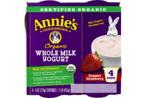 Annie's Homegrown Organic Whole Milk Yogurt Summer Strawberry - 4 CT