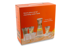 Набір Графін 1л скло з бамбуковою кришкою+стакан 6шт