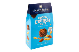 Цукерки шоколадні молочні з арахісом мигдалем та рисовими кульками Choco Crunch Millennium к/у 100г