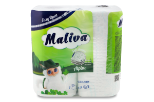 Туал. папір Maliva 4 рул. по 130 арк., 17 м, 3-х шар. Альпійський И985 (Болгарія)