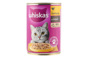 Корм консервований повнораціонний для дорослих котів З куркою в соусі Whiskas з/б 400г