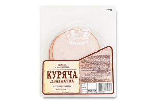 Ветчина нарезка из мяса птицы Куриная деликатная Укрпромпостач-95 в/к в/с лоток 170г