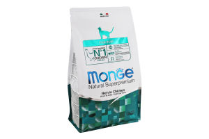 Корм сухий повнораціонний для котів з куркою Hairball Natural superpremium Monge м/у 1.5кг