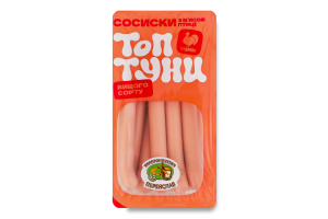 Сосиски варені Топтуни з індичкою Укрпромпостач-95 в/с лоток 0.38кг