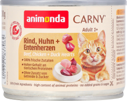 Корм д/котів з яловичиною куркою та качиними серцями 200г ж/б Карні