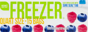 Smart Sense Freezer Bags Quart Size - 15 CT