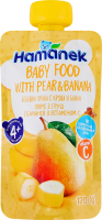Пюре для дітей від 4міс гомогенізоване стерилізоване з груш і бананів з вітаміном С Hamanek д/п 120г