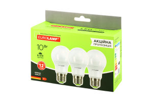 Лампа LED ЕКО A60 10W E27 4000K 3шт Eurolamp