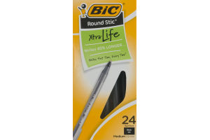 BiC Round Stic Xtra-Life Ball Pens Medium Black - 24 CT