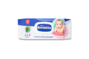 Салфетки влажные для детей с экстрактом алоэ вера 180х170мм Bembitto 72шт