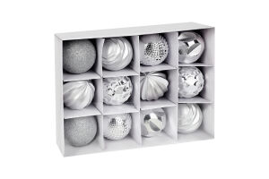 Набір куль новорічних срібних 6см 12шт KYYW098/1