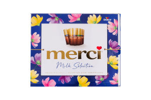 Цукерки 4 сорти молочного шоколаду Merci 250г