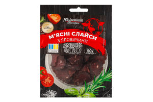 Слайсы мясные из говядины Snack&Go Ювілейний Преміум с/к лоток 0.05кг