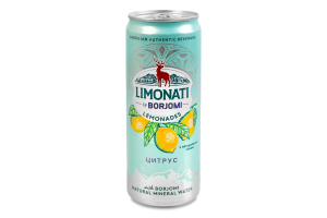 Лимонад грузинский сильногазированный соковый пастеризованный Цитрус Limonati Borjomi ж/б 330мл