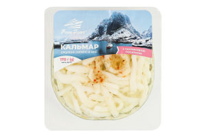 Кальмар соленый полоски в масле с чесночной посыпкой Fish Port лоток 0.17кг