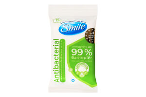 Салфетки влажные с соком подорожника Antibacterial Smile 15шт