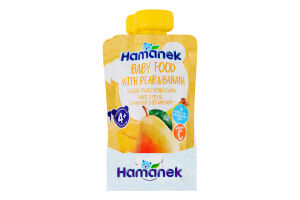 Пюре для дітей від 4міс гомогенізоване стерилізоване з груш і бананів з вітаміном С Hamanek д/п 120г