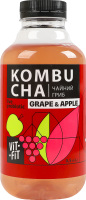 Напиток брожения фильтрованный непастеризованный с сахаром Grape&Apple Kombucha Vit-Fit п/бут 0.5л