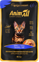 Корм д/дорослих котів Тунець з куркою 80г пауч AnimAll