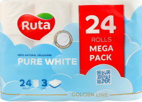 Бумага туалетная 3-х слойная Pure white Ruta 24шт