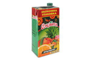 Напиток соковый пастеризованный с сахаром и подсластителем экстрактом листьев стевии мультифруктовый Соковита т/п 1.93л