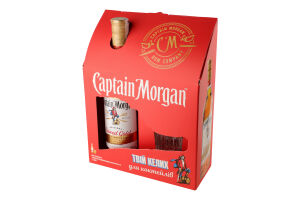 Набір Напій алкогольний 0.7л 35% на основі карибського рому Spiced Gold + склянка Captain Morgan к/у 2шт
